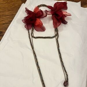 Red Floral Wrap Statement Necklace